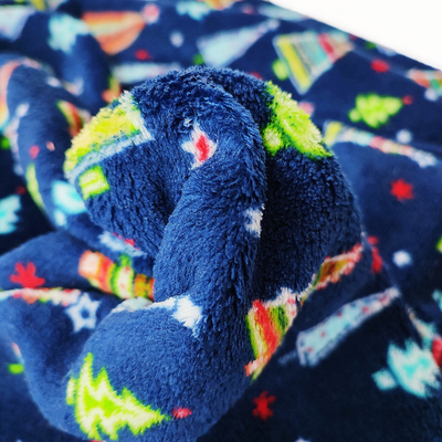 ต้นคริสต์มาสพิมพ์ Coral Flannel Fleece ผ้าโพลีเอสเตอร์สองด้านอย่างอบอุ่น