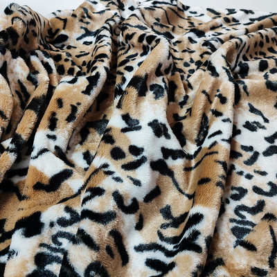 PV Fleece Faux Fur Plush ผ้าสำหรับรองเท้าเสื้อผ้าเบาะเสือดาวพิมพ์