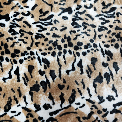 PV Fleece Faux Fur Plush ผ้าสำหรับรองเท้าเสื้อผ้าเบาะเสือดาวพิมพ์