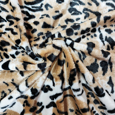 PV Fleece Faux Fur Plush ผ้าสำหรับรองเท้าเสื้อผ้าเบาะเสือดาวพิมพ์