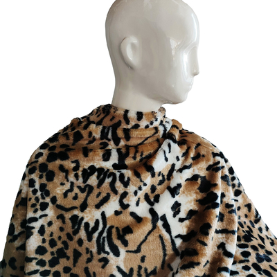 PV Fleece Faux Fur Plush ผ้าสำหรับรองเท้าเสื้อผ้าเบาะเสือดาวพิมพ์