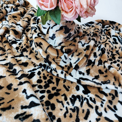 PV Fleece Faux Fur Plush ผ้าสำหรับรองเท้าเสื้อผ้าเบาะเสือดาวพิมพ์