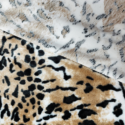 PV Fleece Faux Fur Plush ผ้าสำหรับรองเท้าเสื้อผ้าเบาะเสือดาวพิมพ์