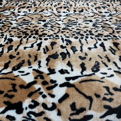 PV Fleece Faux Fur Plush ผ้าสำหรับรองเท้าเสื้อผ้าเบาะเสือดาวพิมพ์